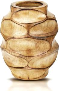 แจกันดอกไม้ไม้สีน้ำตาลแกะสลักด้วยมือ ดีไซน์รูปไข่แบบนามธรรมทันสมัย สำหรับตกแต่งบ้าน โต๊ะทางเข้า ห้องนั่งเล่น - Product Image 2