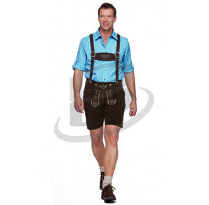 Brightindus 2026 Bavarian Men's Vintage Bundhosen Knee Length Light Brown Long Lederhosen (German Oktoberfest Costume) - Product Image 2