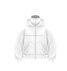 Pasamontañas de invierno con capucha y cremallera, bordado, talla XL extragrande, 100% algodón, patrón liso, cuello con capucha forrado, unisex 2026 - Product Image 3