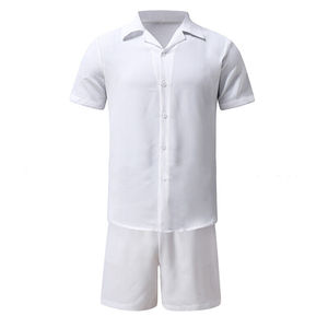 Nouvel ensemble homme été respirant décontracté t-shirt à manches courtes et short personnalisable 100% coton 2 pièces 300g transfert thermique - Product Image 1
