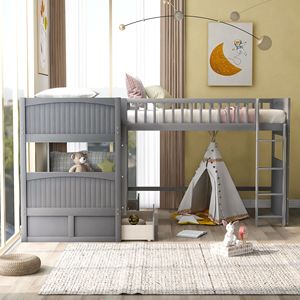 Letto a Castello Grigio per Bambini con Soppalco Integrato e Due Cassetti - Product Image 3