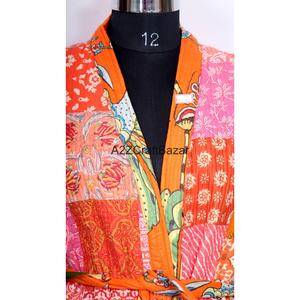 Kimono court pour femme en coton pur 100% fait main Kantha, respirant et lisse, idéal pour les vacances et le printemps - Product Image 4