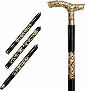 Canne de marche LIARA en laiton antique avec poignée en T gravée de motifs floraux, tige noire, canne vintage pour homme, pour usage intérieur et extérieur - Product Image 3