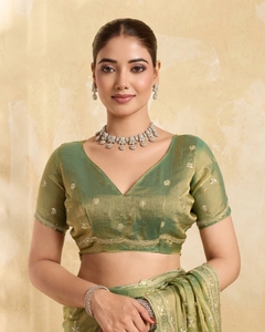 Sari Bollywood Bordado y Adornado para Mujer KV con Blusa Sin Coser (Verde Claro) - Product Image 6
