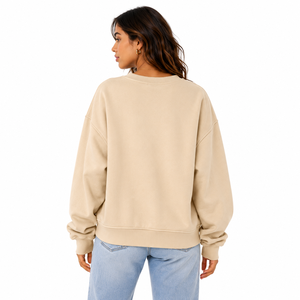 Women's Beige Cotton Fleece Sweatshirt Long Sleeve Drop Shoulder Custom Graphic Pullover Private Label Wholesale Clothing Unisex - Product Image 3