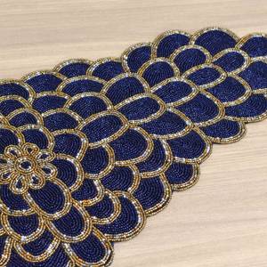Set de table artisanal en tissu à fleurs bleues perlées, design chinois traditionnel, napperons décoratifs et sous-plats - Product Image 4