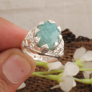 Bague Fleur en Amazonite Naturelle Sertie clos, Argent Sterling 925, Bijou de Mariage et de Fête, Cadeau Romantique pour Femme - Product Image 2