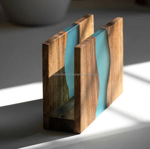 Servilletero de mesa de madera de acacia y epoxi transparente adecuado para cocina, comedor, comedor o al aire libre de Falak World Export - Product Image 2