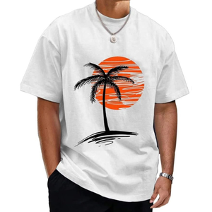 Men's Plus Size White T-Shirt Palm <b>Tree</b> Print O Neck Short Sleeve Casual 100% Cotton Front 200g Silk Screen Printed Custom Brand - Product Image 6