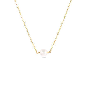 Collier en or véritable 14 carats avec pendentif en perle d'eau douce naturelle, design simple pour la mode féminine, matériau en cuivre - Product Image 1