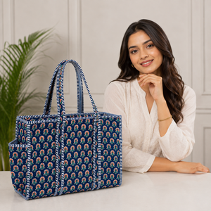 Sac fourre-tout promotionnel grand format à imprimé floral marine 16x15 pouces avec doubles poignées et fermeture éclair, motif multicolore personnalisable - Product Image 2