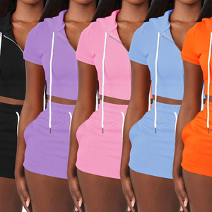 2025 Crop Top Hoodie Short <b>Set</b> Sweat Women Zipper Biker Short <b>Set</b> 2 Piece Jogger Two Piece <b>Set</b> Women Clothing Custom Logo Summer - Product Image 5