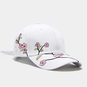 Casquette de baseball brodée motif fleurs de cerisier unisexe rose noir, chapeau décontracté printemps-été respirant en polyester et coton - Product Image 3