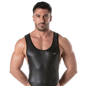 Combinaison en cuir pour homme, taille mi-haute, noire unie, style fetish, tenue de club sexy - Product Image 6