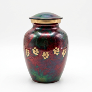 Urna de cremación para mascotas de latón arcoíris con huellas de pata doradas, urnas conmemorativas clásicas para guardar recuerdos, venta al por mayor, ataúd funerario para cenizas de perros y gatos - Product Image 3