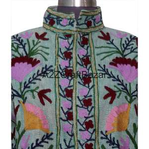 Blouson Bomber Brodé à la Main, Motif Floral, Coton Écologique, Séchage Rapide, Respirant, Col en V, Tissu Suzani Vintage, Décontracté, Hiver/Printemps - Product Image 2