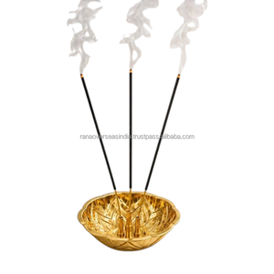 Cendrier rond en laiton pour bâtonnets d'encens, support décoratif fait main pour temple, maison, bureau - Product Image 1