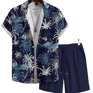 Summer Hawaiian Style Men's Satin 2-Piece Set Short Sleeve Shirt + Shorts Vacation Casual Breathable Comfortable Quick Dry - Product Image 1