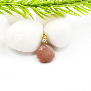 Peach <b>Moonstone</b> Shell <b>Pendant</b> Handmade Carved Gemstone Charm with CZ Accent Birthstone Jewelry <b>Pendant</b> - Product Image 4