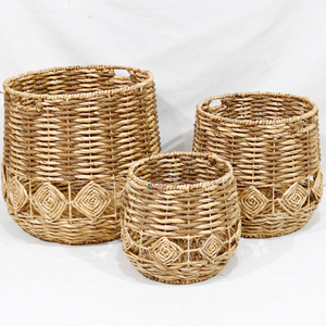 Panier en jacinthe d'eau naturelle tissé à la main avec un motif diamant unique, rangement écologique pour la maison, Vietnam Artex Dong Thap - Product Image 5