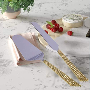 Deluxe Quality Metal <b>Cake</b> <b>Server</b> Spreader and Chopper Set of 2 Stainless Steel with Gold Handles Perfect for Cheese Serving - Product Image 1