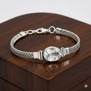 Bracelet à maillons bohèmes fait main en argent plaqué 925 Samrat Jewels pour femme, avec topaze blanche ovale, ajustable, pierre précieuse, cadeau tendance - Product Image 1