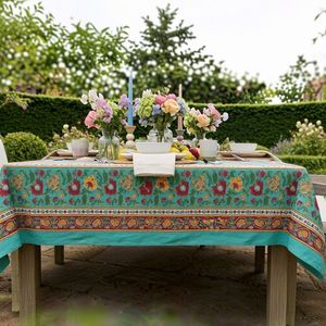 Flower Blossom Jade Gud Hand Block Printed Cotton <b>Tablecloth</b> 180x270cm Handmade Luxury Eco-friendly Designer Premium Dining Home - Product Image 3