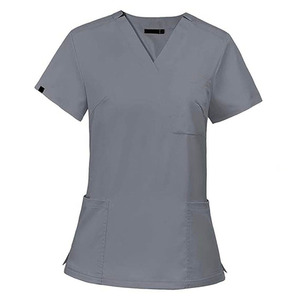Uniforme Médico Personalizado con Cuello en V, Color Gris, Unisex, Manga Corta, Uniforme de Enfermería, Algodón y Poliéster, Ropa de Trabajo para Hospital - Product Image 2