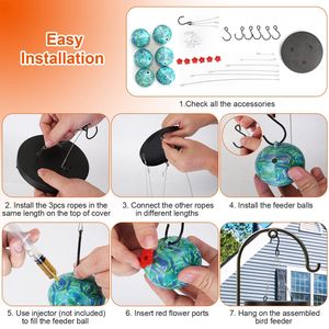 Mangeoire à colibris d'extérieur avec carillons éoliens, ornement suspendu anti-fourmis et anti-abeilles pour jardin, patio et observation des oiseaux dans la cour - Product Image 4