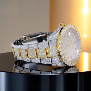 Montre analogique de luxe unisexe sertie de diamants Moissanite avec bracelet en acier inoxydable, étanche et résistante à l'eau, pour hommes et femmes - Product Image 3