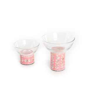 Cuenco de resina de nácar hecho a mano y duradero con base rosa, cuenco de acero inoxidable, vajilla, cuenco para servir, metal artesanal de la India - Product Image 1