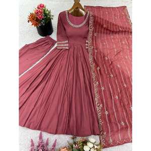 ชุดเสื้อผ้าสตรีแบบ Salwar Kameez ผ้าโพลีเอสเตอร์ พร้อมกางเกงและผ้าคลุมไหล่ ปักลายสวยงาม ไซส์ XL สำหรับงานปาร์ตี้ - Product Image 1