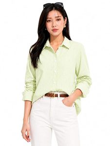 Camisa de mujer rosa a rayas con botones, manga larga, corte holgado, de popelina de algodón, blusa informal para primavera/verano, combina con pantalones blancos. - Product Image 3