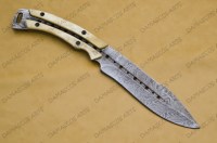 Couteau de chasse à lame fixe en acier Damas forgé à la main, pleine longueur de lame, pour survie en extérieur, pointe tombante, bord dentelé, DIY OEM