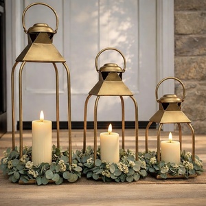 Wholesale Trending Style <b>Gold</b> Metal Candle Pillar Holder <b>Lanterns</b> for Christmas Home and Events Decorations - Product Image 1