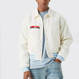 Excellent Fournisseur – Nouvelle Veste Teddy Homme Ivoire avec Col Rabattu, Logo Brodé Personnalisé, Manteau d'Automne en Laine Style Preppy - Product Image 1