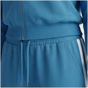 Women Blue <b>Tracksuit</b> Set With <b>Pink</b> Bow Print Full Sleeve Zipper Front Casual Sportswear Spring Wear - Product Image 5