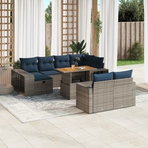 Ensemble de canapés de patio en polyrotin gris, 11 pièces, avec coussins, collection de meubles d'extérieur durables - Product Image 1