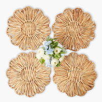 KV NATURAL HOME Set de table en jacinthe d'eau, style bohème, fait main, écologique, tressé, forme irrégulière, diamètre 30-40 cm