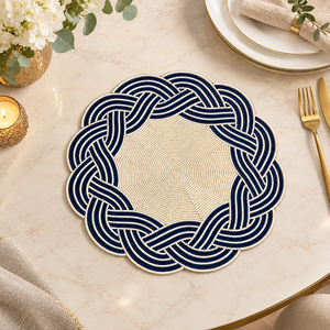 Elegant Beaded Round <b>Placemat</b> | <b>Navy</b> Braided Design Table Mat for Dining Kitchen Home Decor Handmade Table Setting Accessory Set - Product Image 3