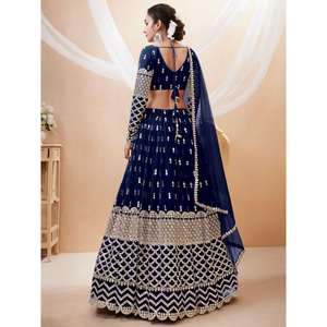 Magnifique bleu marine paillettes Georgette Wedding Wear Lehenga Choli - Product Image 3