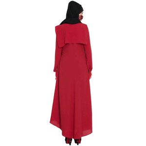<b>Red</b> Long Sleeve Floor Length Abaya With Shawl Collar Loose Fit Modest Dress For Women Solid Color Polyester <b>Material</b> - Product Image 1