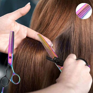 Ciseaux professionnels en acier inoxydable pour la coupe des cheveux, à pointe arrondie, finition noire et arc-en-ciel, ciseaux de barbier pour la coupe des cheveux - Product Image 6
