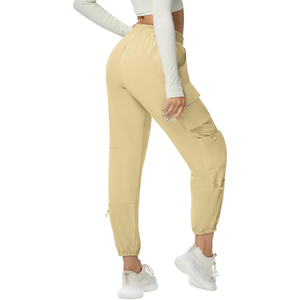 Pantalon cargo beige pour femme, coupe droite, taille haute, respirant, style streetwear décontracté d'été, ample, utilitaire avec poches, OEM - Product Image 3