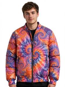 Blouson Bomber Tie-Dye pour Homme, Doublure en Fausse Fourrure, Hiver, Fermeture Éclair, Col Montant, 260g, Manteau Streetwear - Product Image 3