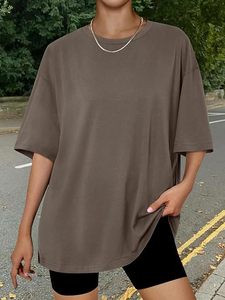 Camiseta Holgada de Cuello Redondo y Manga Corta para Mujer, 100% Algodón Jersey, Color Sólido, Transpirable, para Todas las Temporadas - Product Image 3