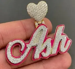 Pendentif pour femme en moissanite véritable taille ronde 3 carats, lettre personnalisée, plaqué or 28g, style hip-hop, diamant Tishya - Product Image 4