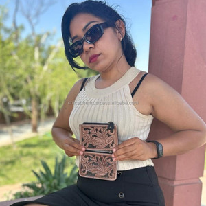 Nouveau véritable fabriqué à la main marron en cuir outillé porte-monnaie Rectangle porte-carte de crédit étui mignon petite pièce carte étuis à fermeture éclair - Product Image 3