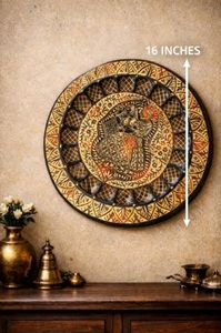 Autocollant mural bleu Viking Raven Shield, design circulaire en bois Art Déco rustique nordique, non lavable, pour salon et couloir - Product Image 2