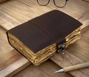 Wholesale 7x5 Inch Handmade Vintage genuine Leather Journal Deckle Edge Eco Friendly Cotton <b>Paper</b> OEM Custom Logo Supplier - Product Image 1